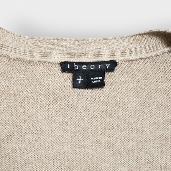 Theory Womens Cashmere Longlined Button Front Cardigan Oatmeal Sz Small *FLAW* - Picture 7 of 14